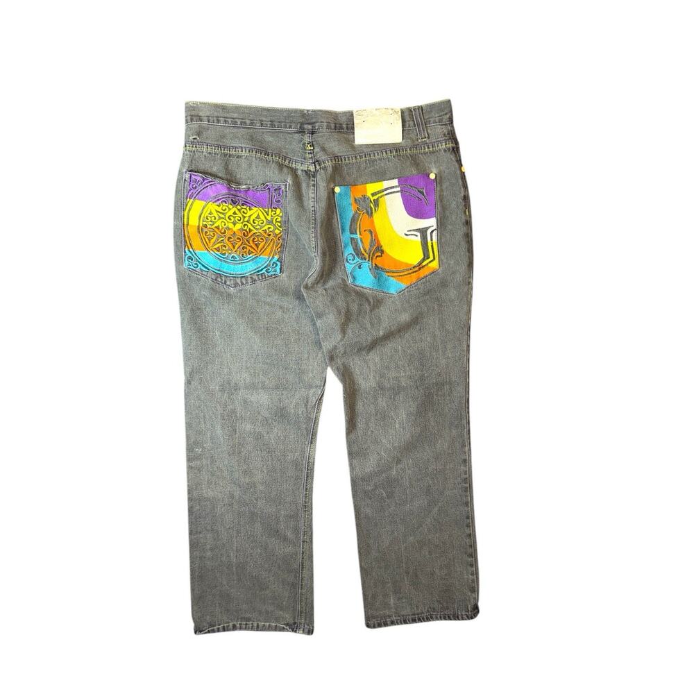 Coogi Denim Jeans Mens 40 Dk Blue Jean Embroidered Pockets Y2K Baggy Colorful